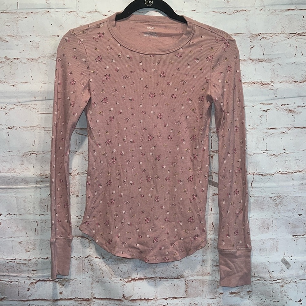 Aerie American Eagle Outfitters Shirt Women XS Pink Long Sleeve Crewneck Floral